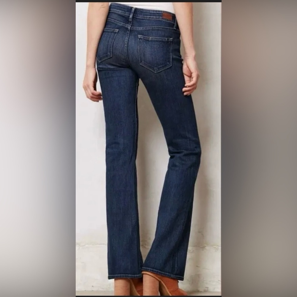 PAIGE Anthropologie Deep Dark Indigo Skyline Low Rise Bootcut Western Wide Jeans - Picture 3 of 15